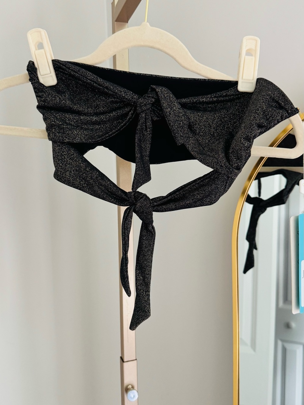 Beach Bunny Tula Black Shimmery Tie-Front Bikini Top